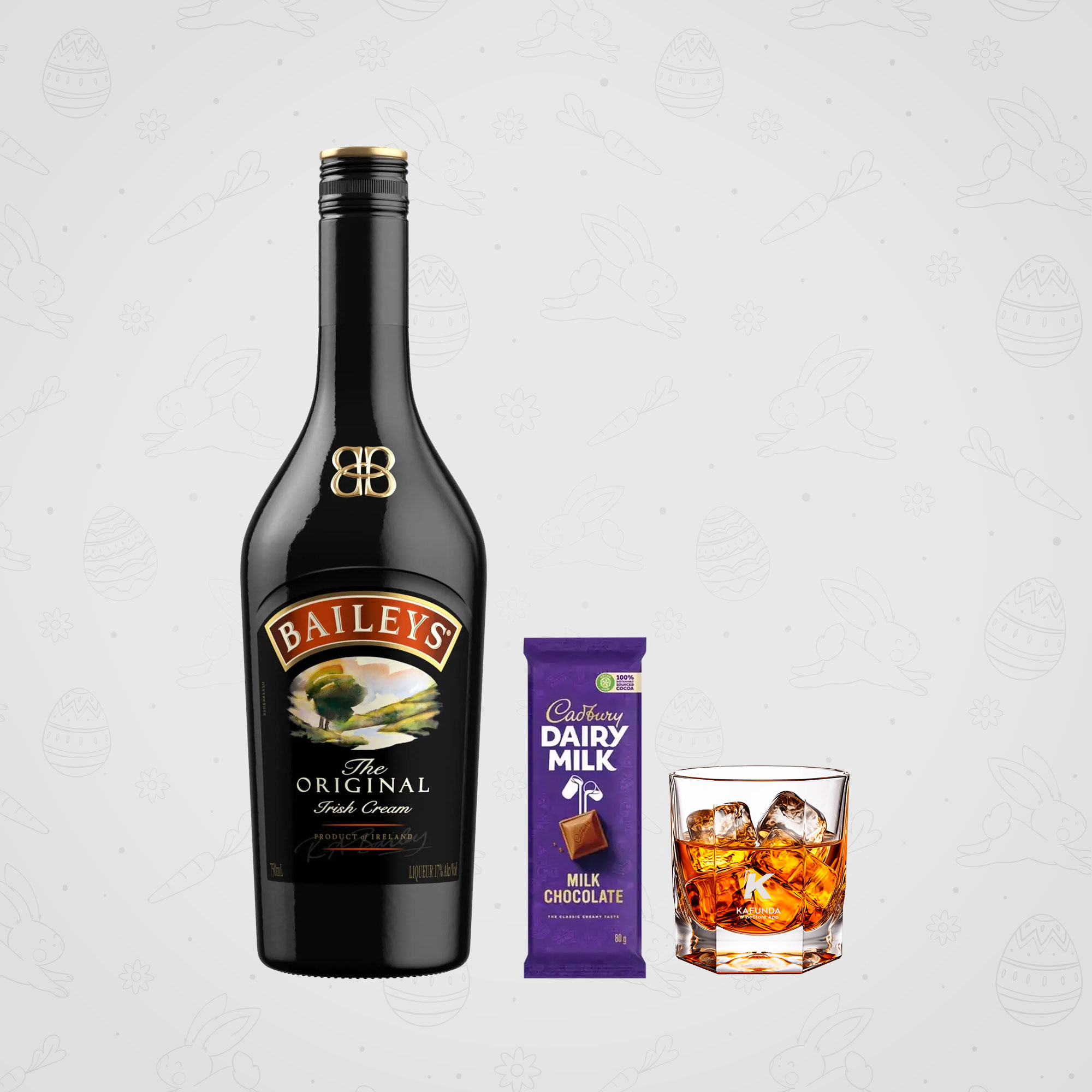 baileys -750mls +Cadbury Dairy Milk Chocolates 80g + Free Wine Glass x1