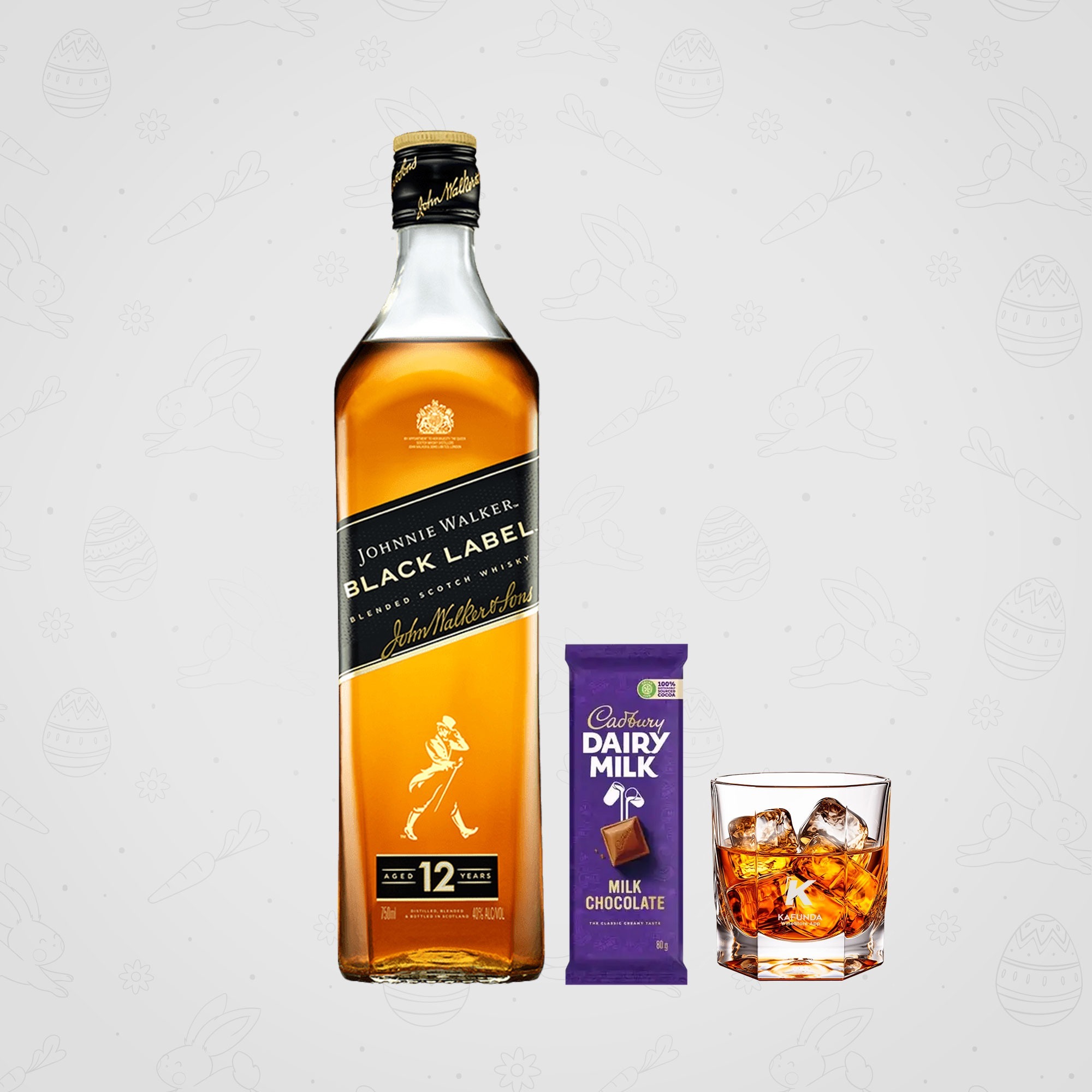 Black Label- 750 ml + Cadbury Dairy Milk Chocolates -80g + Free Whisky Glass