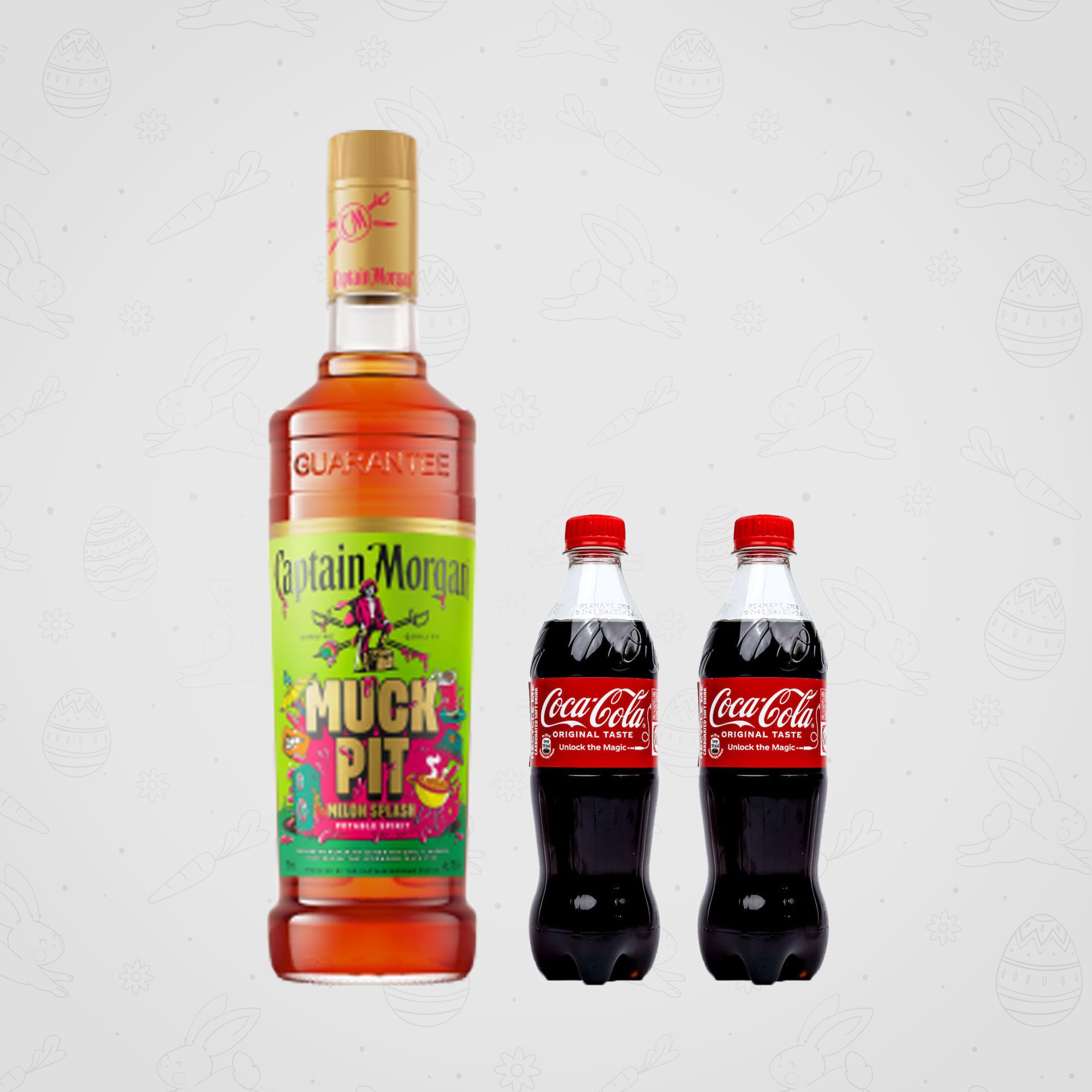 Captain Morgan Muck Pit -750ml + coca cola soda 330 ml x2