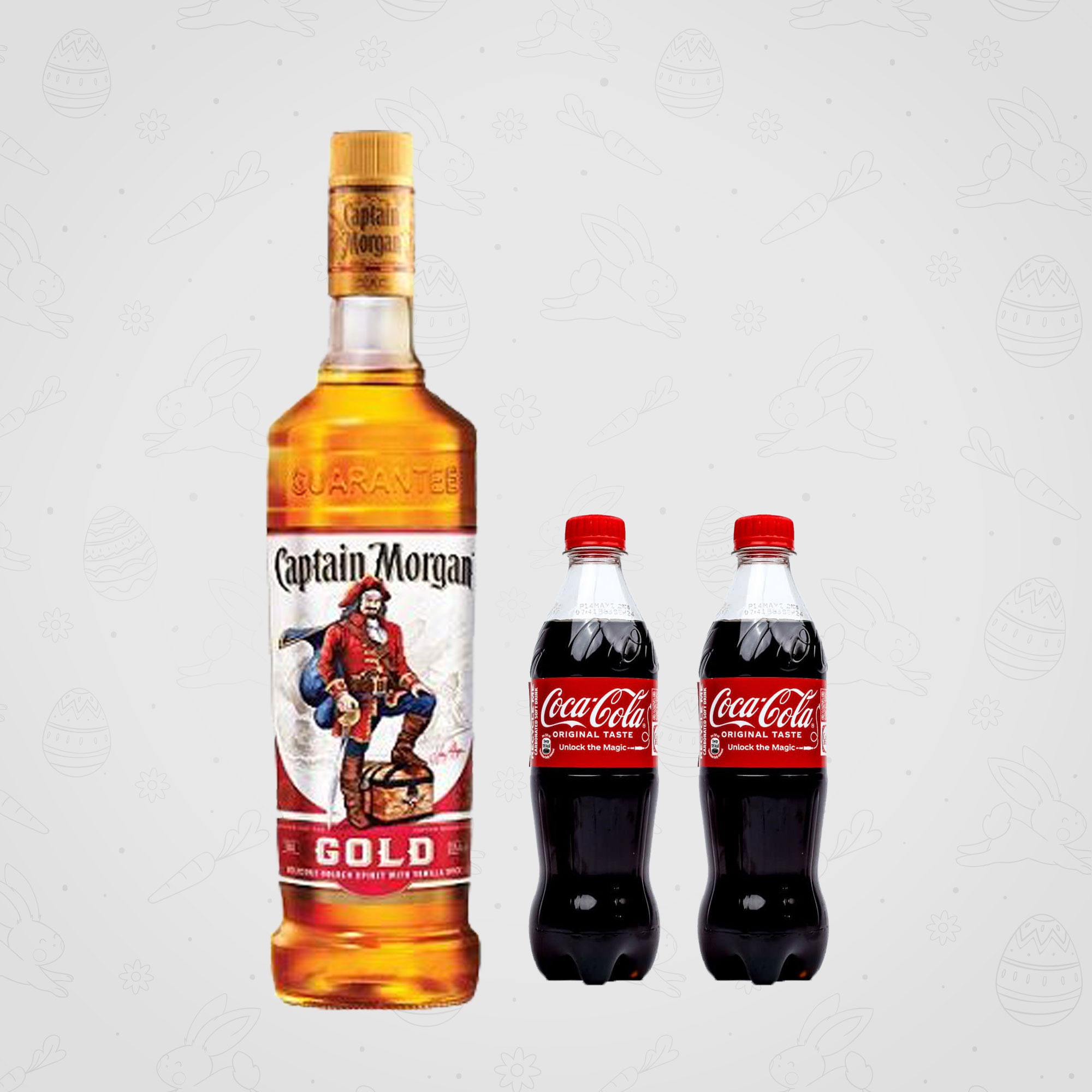 Captain Morgan -750ml +coca cola  soda -330ml x2