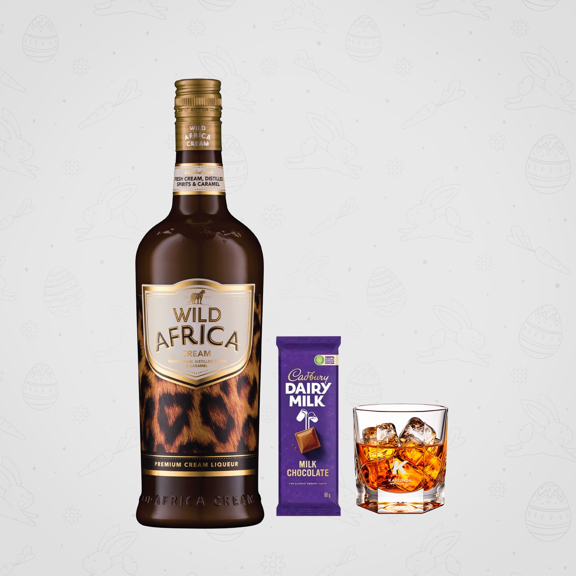 Wild Africa Cream 750Mls +Cadbury Dairy Milk Chocolates 80g + free wine glass x1